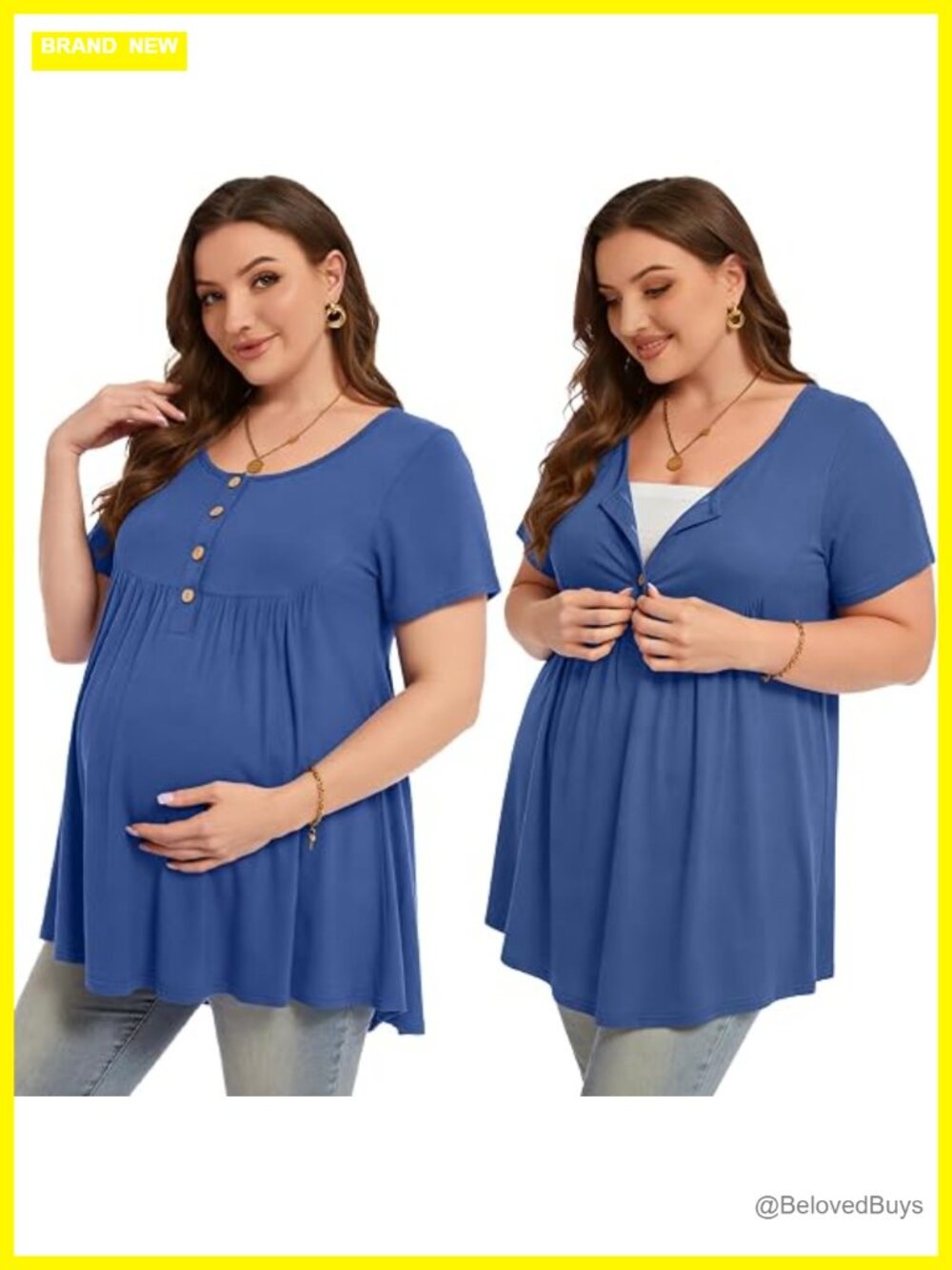 Plus Size Maternity Nursing Top Short Sleeve Loose Fit Tunic Breastfeeding